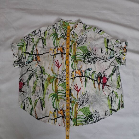 Westbound Petites Tropical Parrot Print Button-Up Short Sleeve Shirt Size PS - Picture 10 of 10